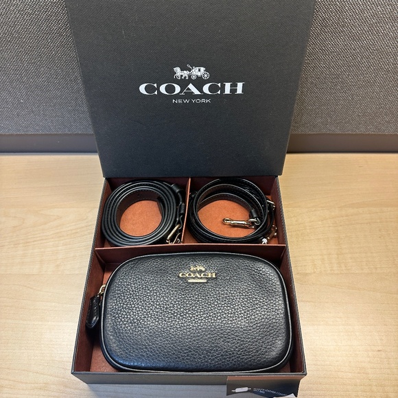 NWT!RARE!Coach F34805 Women's 2Ways Shoulder Waist Bag Belt Bag In Black Leather - Picture 1 of 9